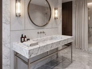 Solid Carrara Marble Sink – 60 Inch Hand-Carved Natural Stone Bathroom Vanity Sink
