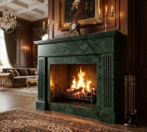 Verde Guatemala Marble Fireplace – Handcrafted Luxury Stone Fireplace Surround