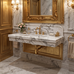 Calacatta Monet Marble Vanity Top Sink with Backsplash – 36 Inch